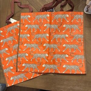 NWT - Set of 2 Homegoods TJMaxx Marshalls Orange Leopard Shopper Tote Bags